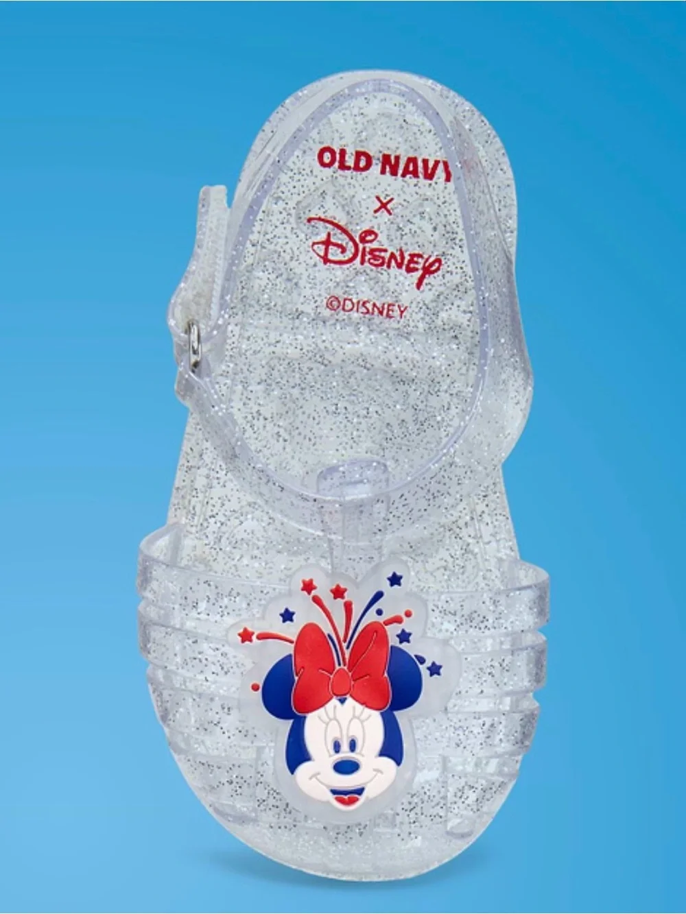 Disney Clear Glitter Kids Slide Sandals with Red Bow Accents